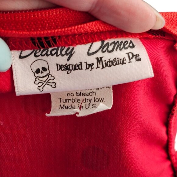 Deadly Dames Polka Dot Red Black Dress Sz M - Picture 6 of 11